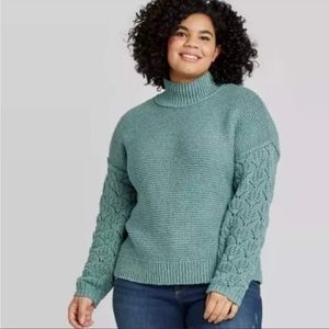 Universal Thread Cowl Neck Turtleneck Chunky Teal Knit Long Sleeve Sweater Small